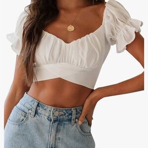 Small White Puff Sleeve Crop Top